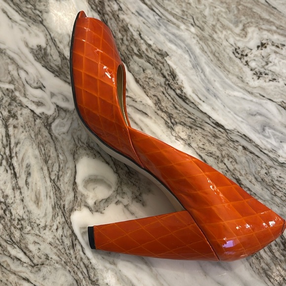 ENZO ANGIOLINI Open Toe Patin Leather Pump/Diamond Pattern/Tangerine - Picture 5 of 12